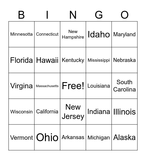Capitals Bingo Card