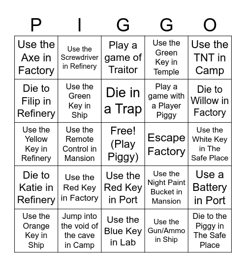 The Ultimate Roblox Piggy Book 2 Bingo (Public Server) Bingo Card