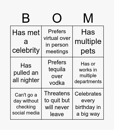 BOM Bingo Card