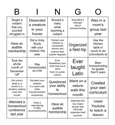 HOMESCHOOL MOM Bingo Card