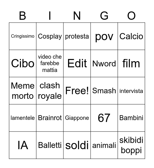 BINGO MATTIA 67 Bingo Card