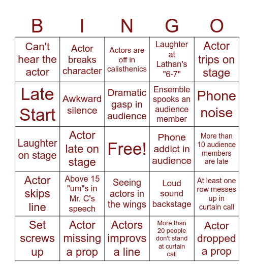 1984 BINGO Card