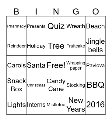 Christmas Party Bingo Card