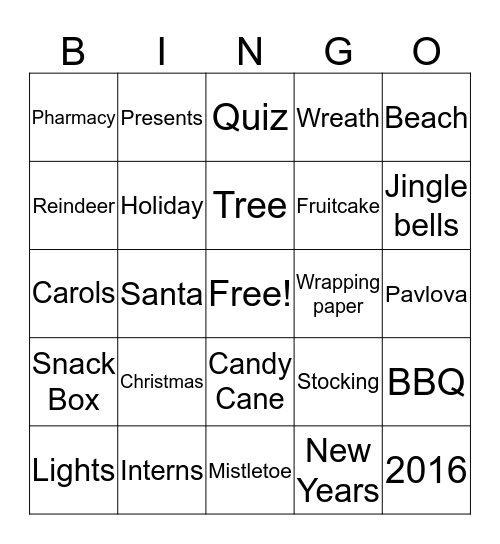 Christmas Party Bingo Card