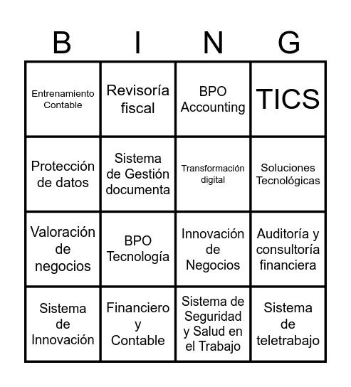 Strategic Group C&J - Bingo Corporativo — Áreas y Servicios — Bingo Card