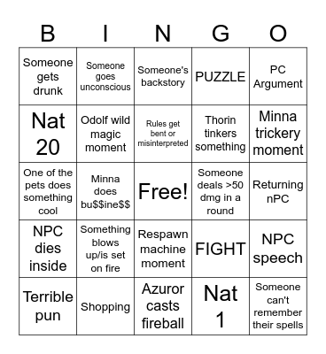 D&D Tales from Macia Bingo Card