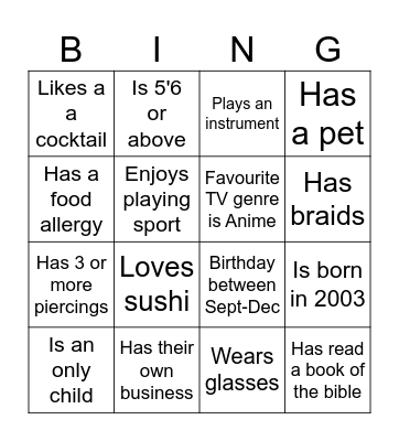 Get to know someone who ... Bingo Card