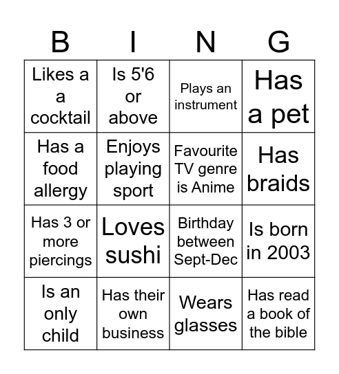 Get to know someone who ... Bingo Card