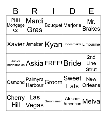 Kamaria and Jason's Wedding Shower 5.4.13 Bingo Card