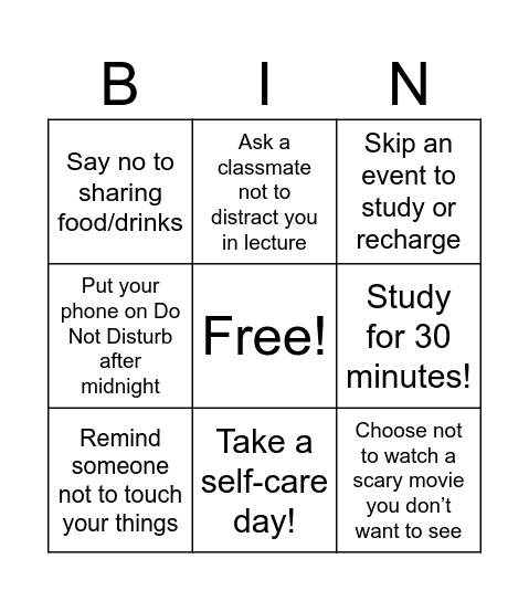 Boundaries Bingo Card