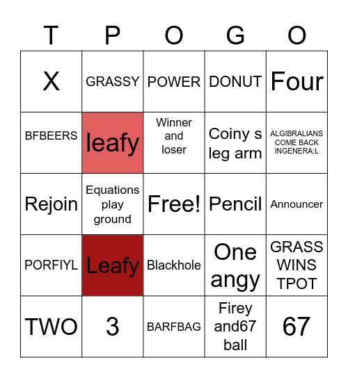 BFDI: TPOT 20 Bingo Card