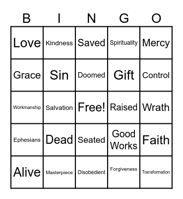 Ephesians 2: 1 - 10 Bingo Card