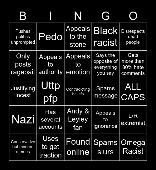 Rage bait bingo Card