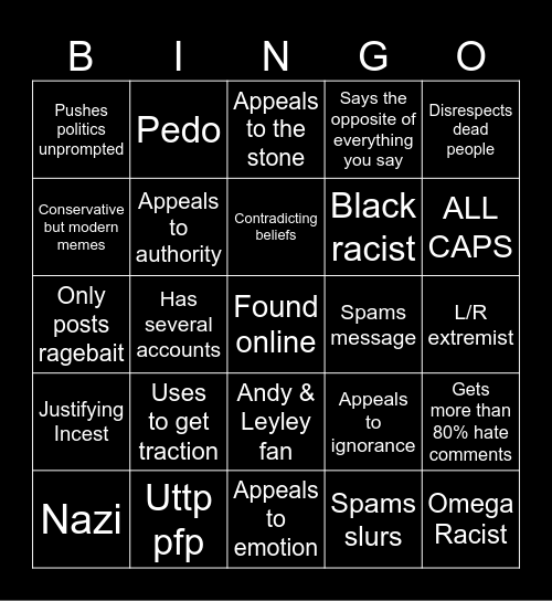 Rage bait bingo Card