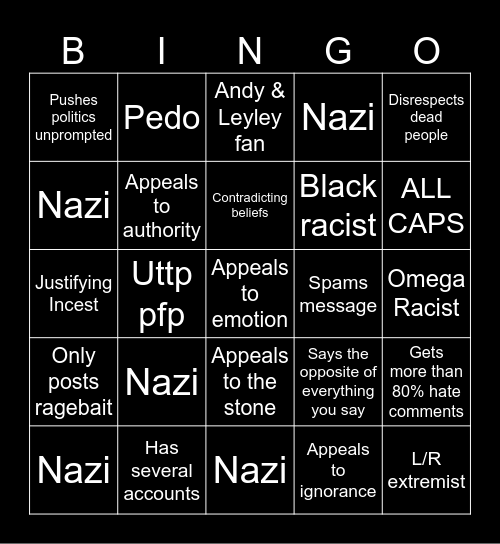 Rage bait bingo Card