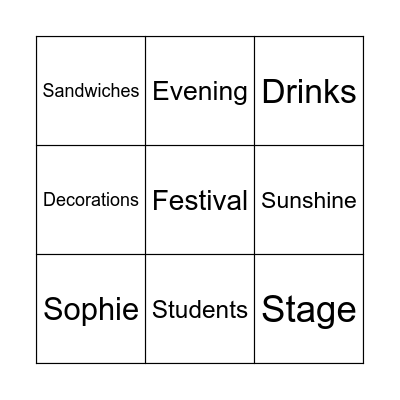 Festival school Bingo Card