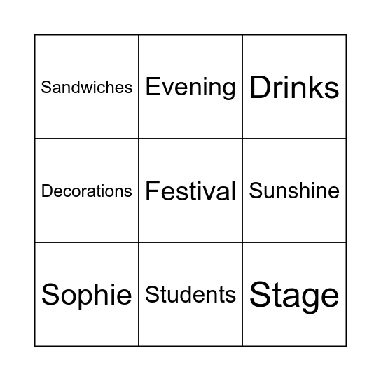 Festival school Bingo Card