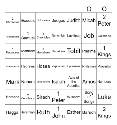 Catholic Books of the Bible Bingo Card