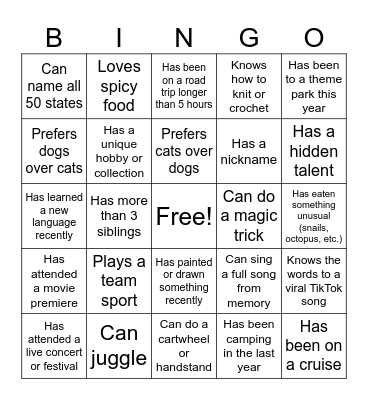 Family Reunion Bingo Card