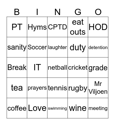 Nelspruit Primary Bingo Card