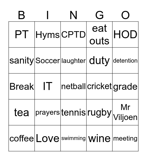 Nelspruit Primary Bingo Card