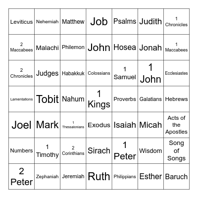 Catholic Books of the Bible Bingo Card
