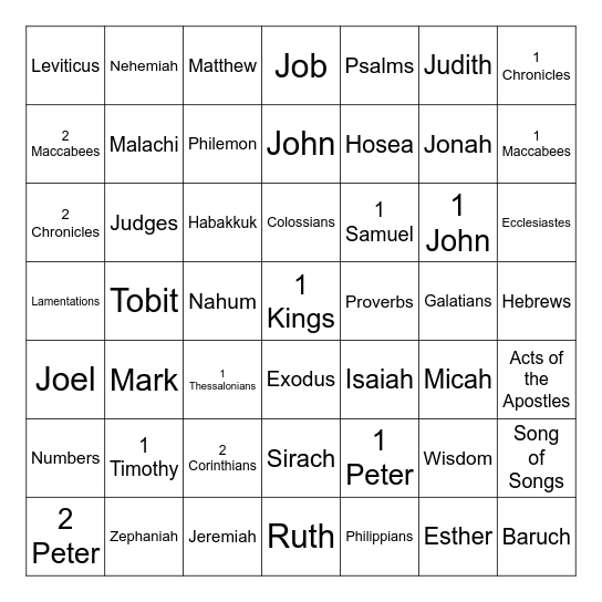 Catholic Books of the Bible Bingo Card
