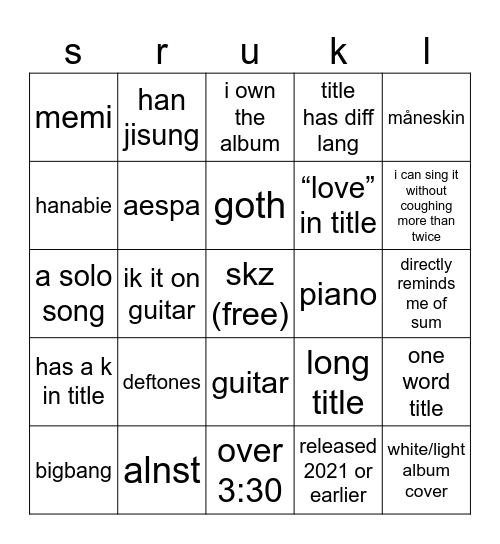 palylist bignpo Bingo Card