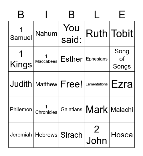 Catholic Books of the Bible Bingo Card