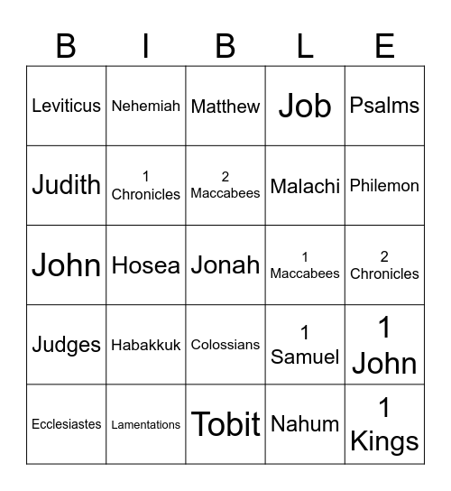 Catholic Books of the Bible Bingo Card