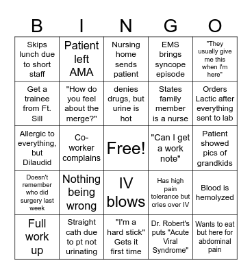 ER Bingo Card