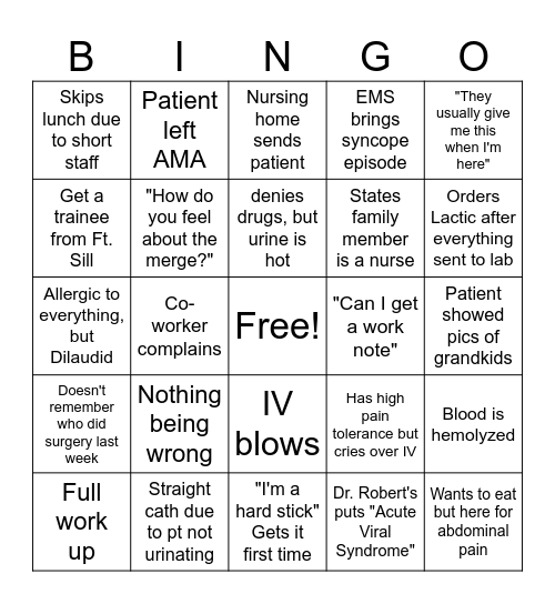 ER Bingo Card