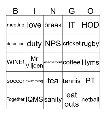 Nelspruit Primary Bingo Card