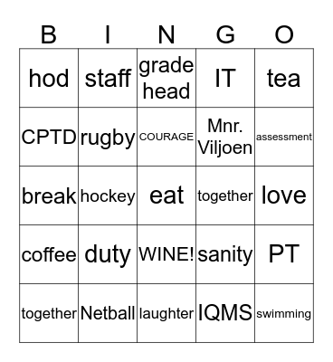 Nelspruit Primary Bingo Card