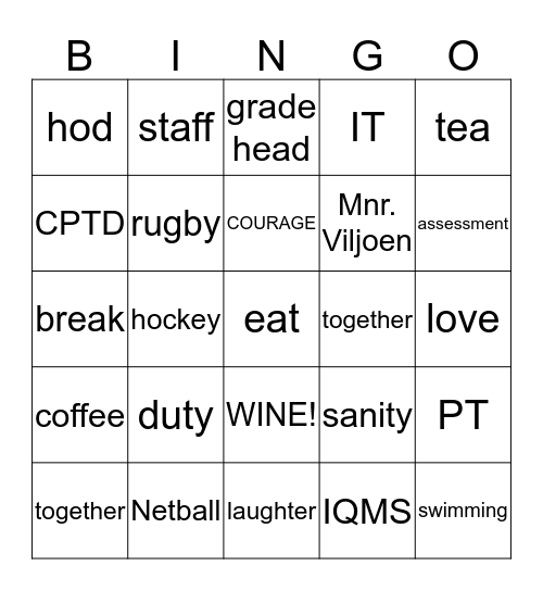 Nelspruit Primary Bingo Card