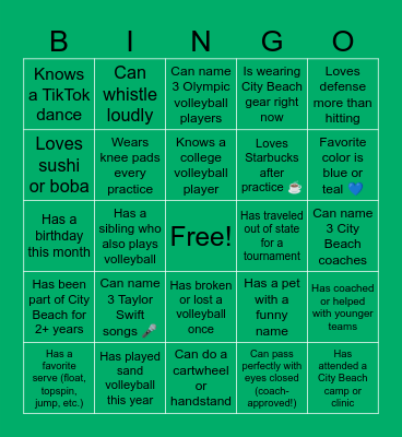 City Beach Human Bingo! Bingo Card