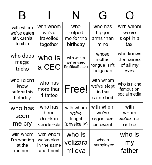 FIND A PERSON Bingo Card