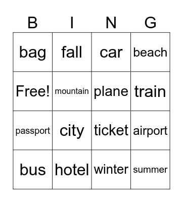 Travel Bingo Card