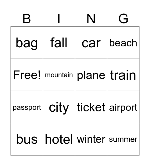 Travel Bingo Card