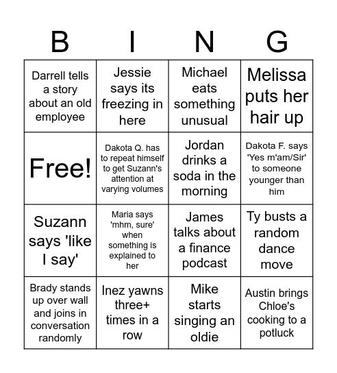 Accounting Department! Bingo Card