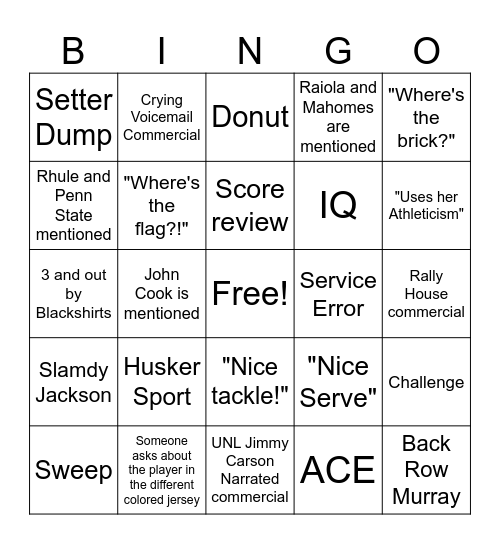 Husker Sports Bingo Card