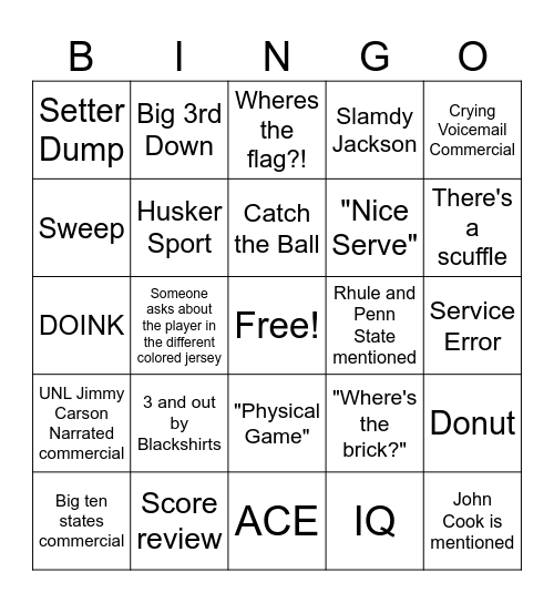 Husker Sports Bingo Card