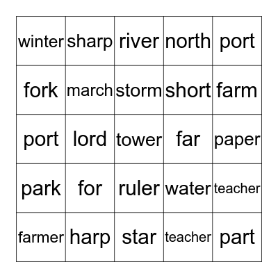R control vowels Bingo Card