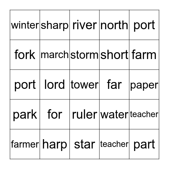 R control vowels Bingo Card