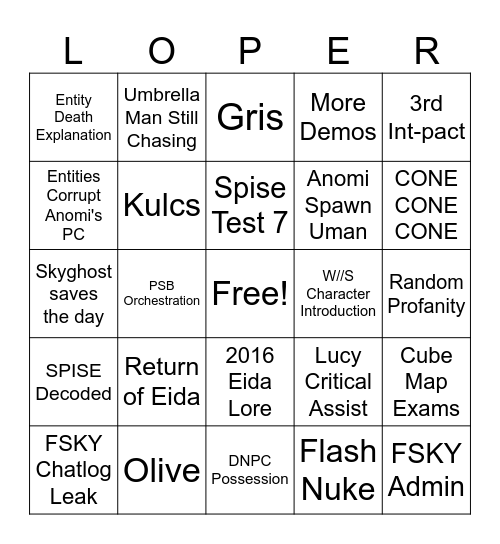 INTERLOPER: F BINGO Card