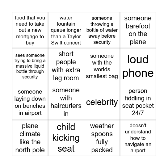 Travel Bingo Card