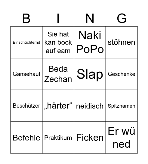 50 shades Bingo Card