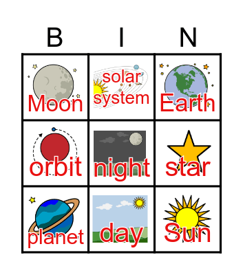 Unit 23: Our Place in Space Bingo Card