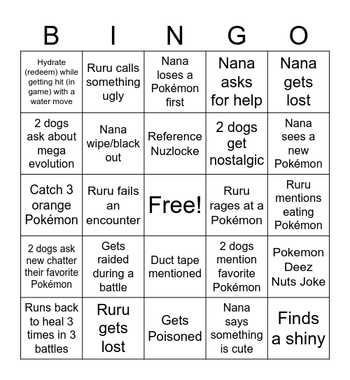 Nanaruru Pokemon Z-A Bingo Card