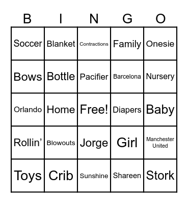 Baby Shower Pizza Bingo Card